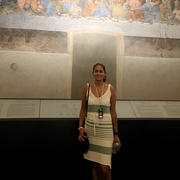 Knit white and sage summer dress - Picture 1 of 3